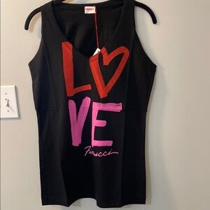 Fiorucci Black, Pink, and Red Love Graphic Tank Top, v-neck. Small.